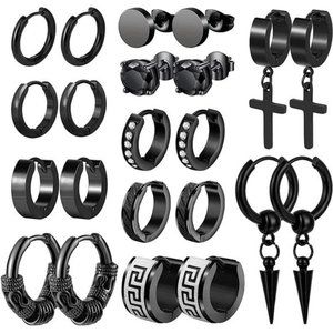 Mens Earrings 11 Pairs Stainless Steel Small Hoop Earrings Cross Dangle Men Gift